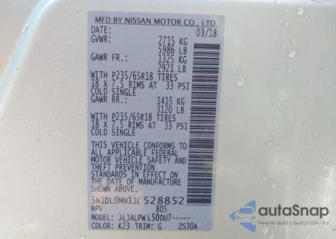 2018 Infiniti Qx60 from USA, damaged, VIN 5N1DL0MN1JC528852